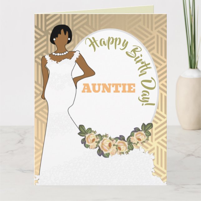 Gold Floral African American Auntie Birthday Card (Front)