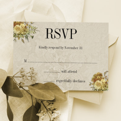 Gold Floral and Cream Damask Boho Wedding