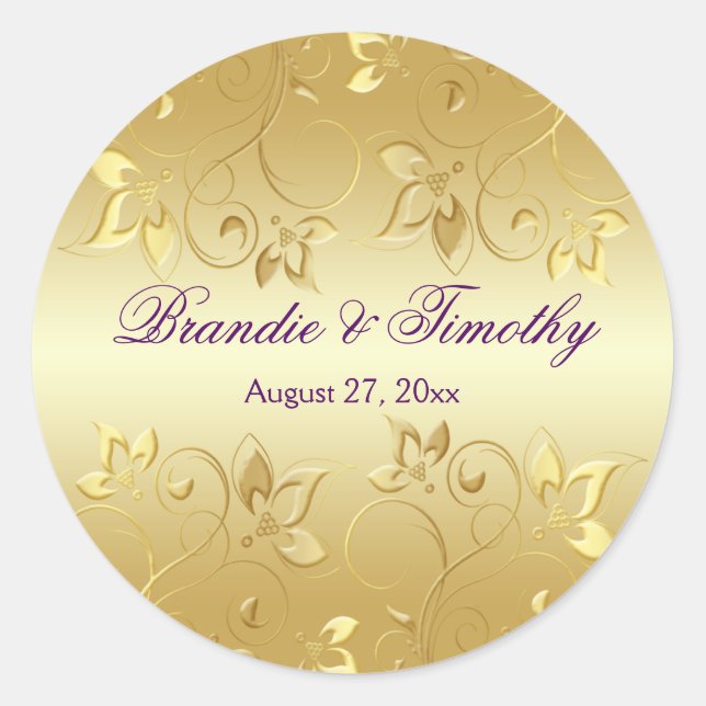 Gold Floral and Purple 1.5" Round Sticker (Front)