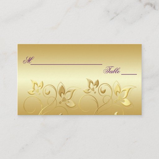 Customizable Gold Floral and Purple Placecards Business Card