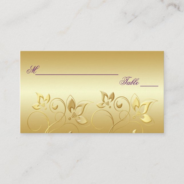 Gold Floral and Purple Placecards (Front)