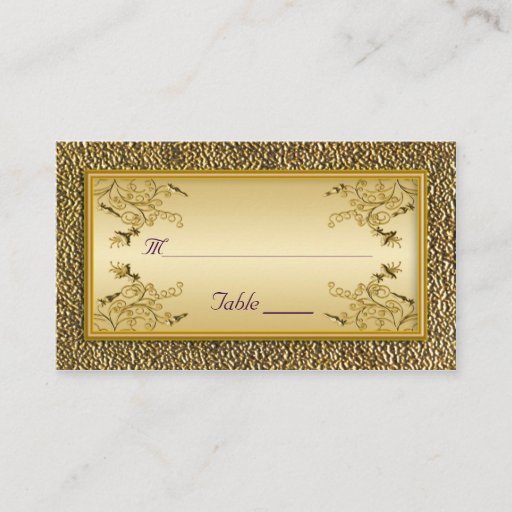 Customizable Gold Floral and Purple Placecards Business Card Template