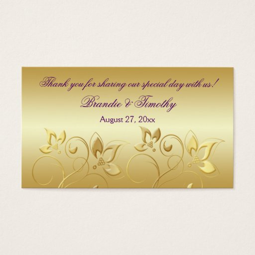 Customizable Gold Floral and Purple Wedding Favor Tag Business Card Template