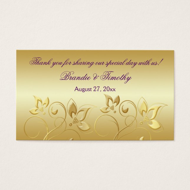 Gold Floral and Purple Wedding Favor Tag (Front)