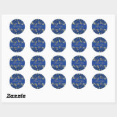 Gold Floral and Royal Blue 1.5" Round Sticker (Sheet)