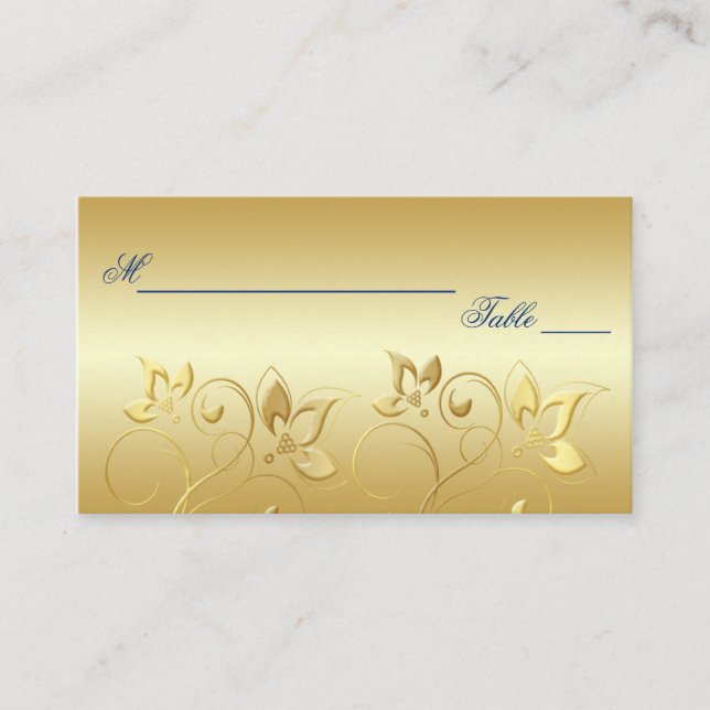 Gold Floral and Royal Blue Placecards (Front)