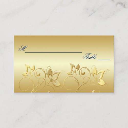 Gold Floral and Royal Blue Placecards Business Card Template