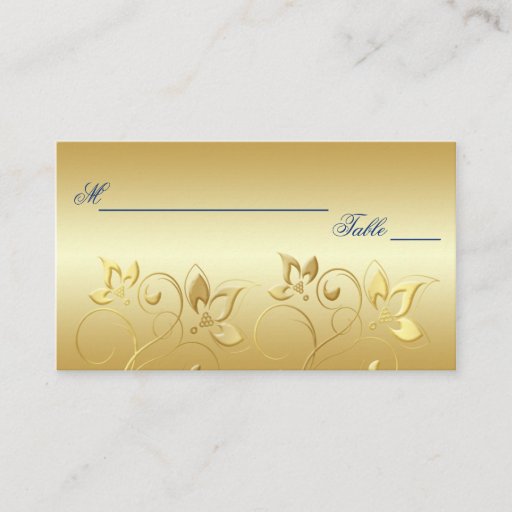 Customizable Gold Floral and Royal Blue Placecards Business Card Template