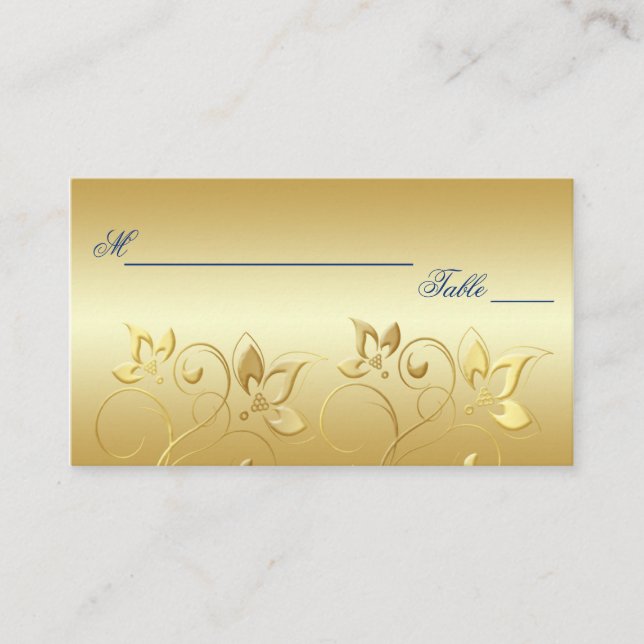 Gold Floral and Royal Blue Placecards (Front)