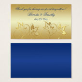 Gold Floral and Royal Blue Wedding Favor Tag (Front & Back)