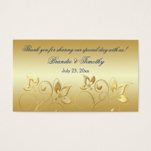 Gold Floral and Royal Blue Wedding Favor Tag Business Card Templates