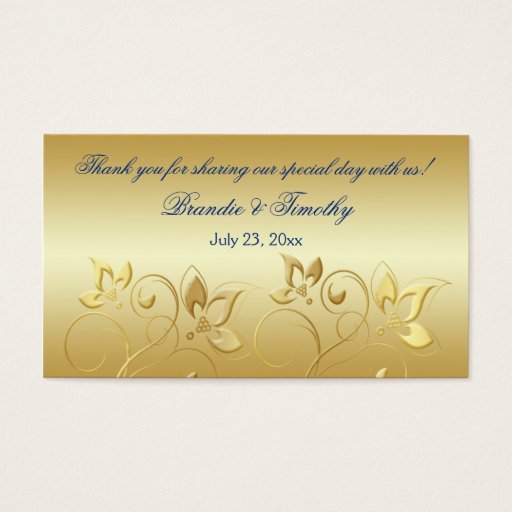 Customizable Gold Floral and Royal Blue Wedding Favor Tag Business Card Templates