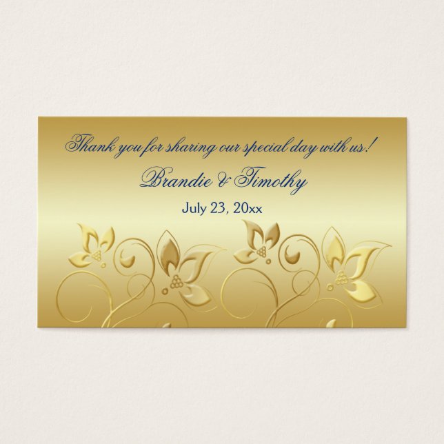 Gold Floral and Royal Blue Wedding Favor Tag (Front)