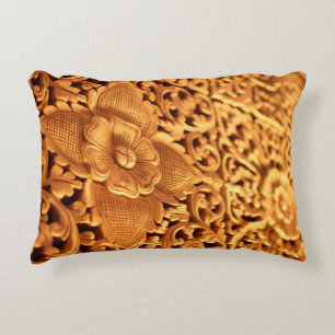 Gold floral antique art close up accent pillow