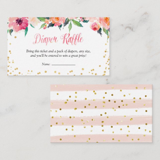 Gold Floral April Shower Diaper Raffle Enclosure Card (Front/Back)