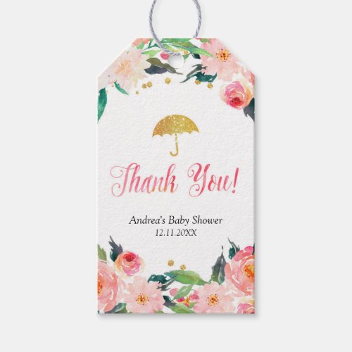 Gold Floral April Shower Thank You Tag