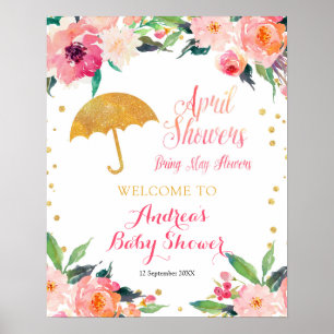 Gold Floral April Shower Welcome Sign