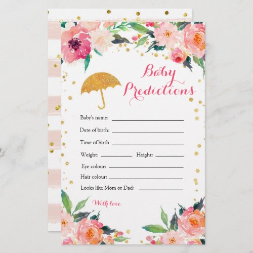 Gold Floral April Showers Baby Predictions Games