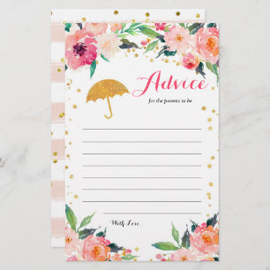Gold Floral April Showers Baby Shower Advice Card
