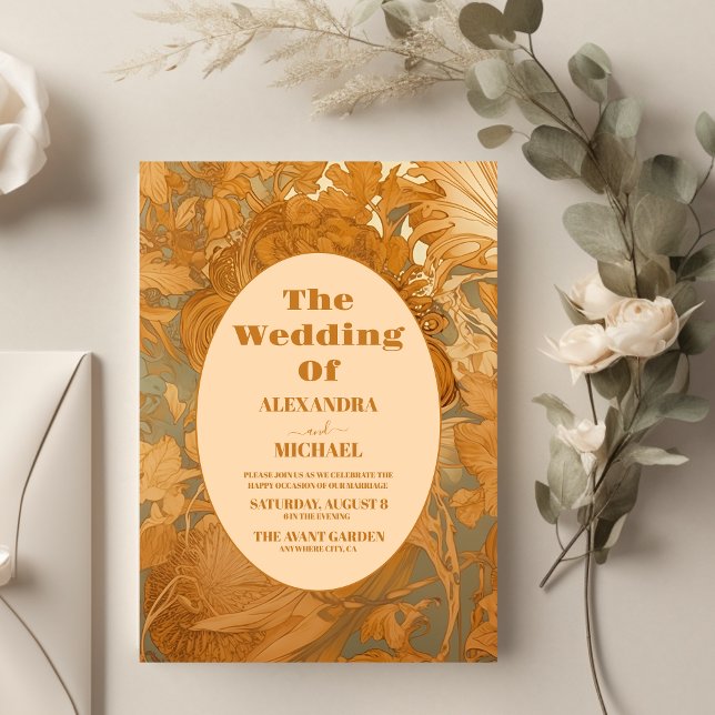 Gold Floral Art Nouveau Wedding Invitation (Creator Uploaded)