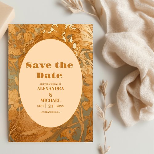 Gold Floral Art Nouveau Wedding Save The Date