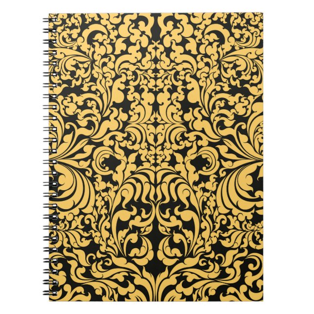 Gold floral art pattern on a black, Thai art vinta Notebook (Front)