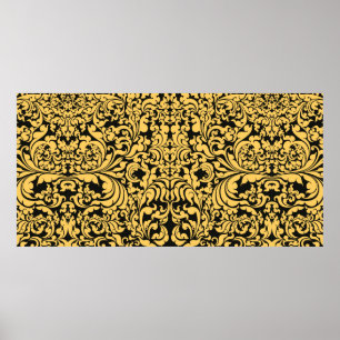 Gold floral art pattern on a black, Thai art vinta Poster