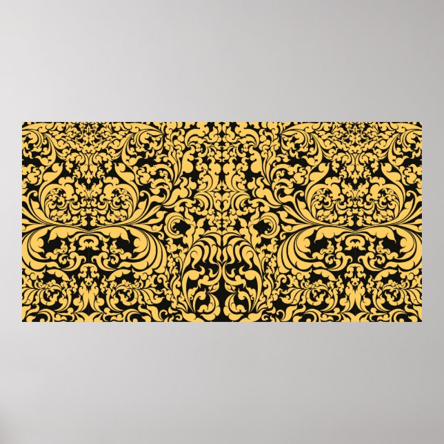 Gold floral art pattern on a black, Thai art vinta Poster (Front)