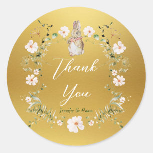 Gold Floral Baby Bunny Baby Shower Classic Round Sticker