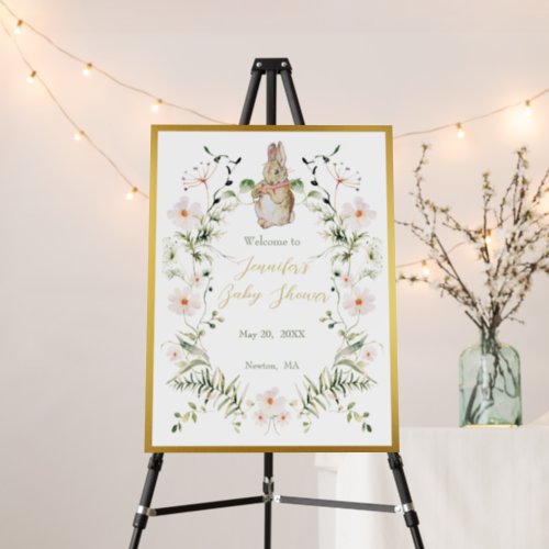 Gold Floral Baby Bunny Baby Shower Welcome Foam Board