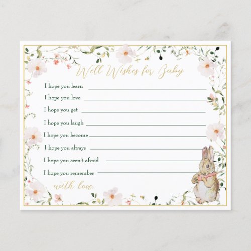 Gold Floral Baby Bunny Shower Advice Card