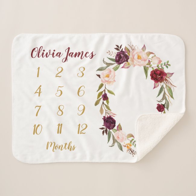 Gold Floral Baby Milestone Monthly Sherpa Blanket