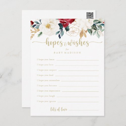 Gold Floral Baby Shower Hopes  Wishes Card