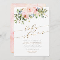 Gold Floral Baby Shower Invitation Girl