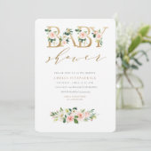 Gold Floral Baby Shower Invitation Girl (Standing Front)