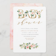 Gold Floral Baby Shower Invitation Girl