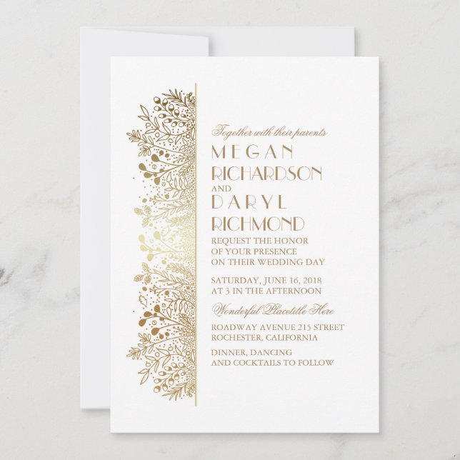 Gold Floral Baby's Breath Elegant Wedding Invitation (Front)