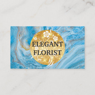 Gold Floral Background Blue Marble Business Card