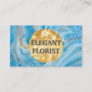 Gold Floral Background   Blue Marble Business Card