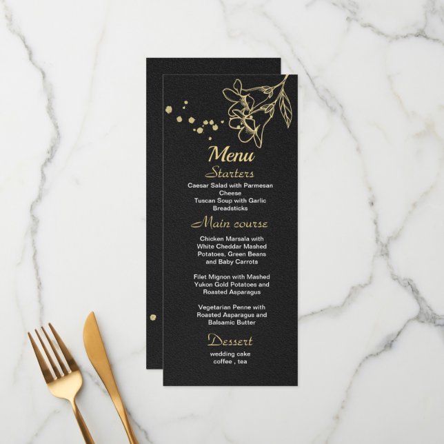 gold floral black wedding menu (Front/Back In Situ)