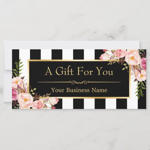 Gold Floral Black White Stripes Gift Certificate