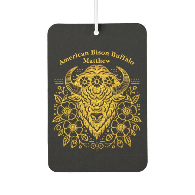 Gold Floral Bold Bison Art With Detail Air Freshener (Front)