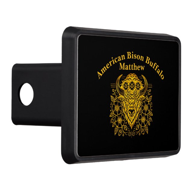Gold Floral Bold Bison Art With Detail Hitch Cover (Right)