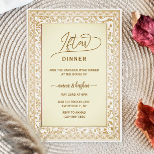 Gold Floral Border ramadan iftar invitations