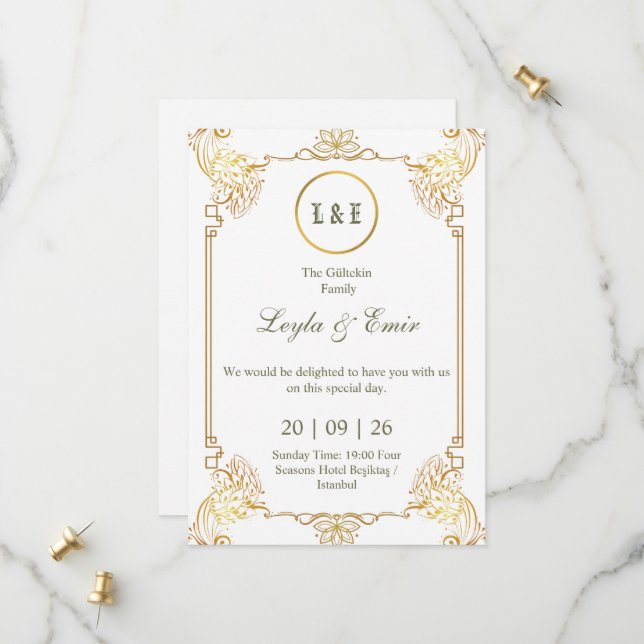 Gold Floral Border Save the Date (Front/Back In Situ)