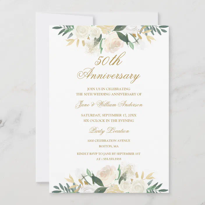 Gold Fl Botanical 50th Wedding Anniversary Invitation Zazzle Com - Diy 50th Anniversary Invitations