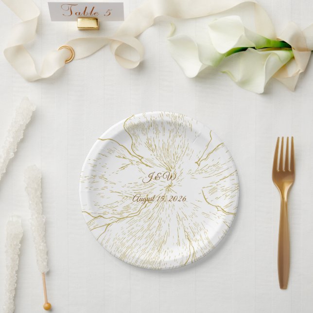 Gold Floral Botanical Wedding Cake Paper Plates (Wedding)