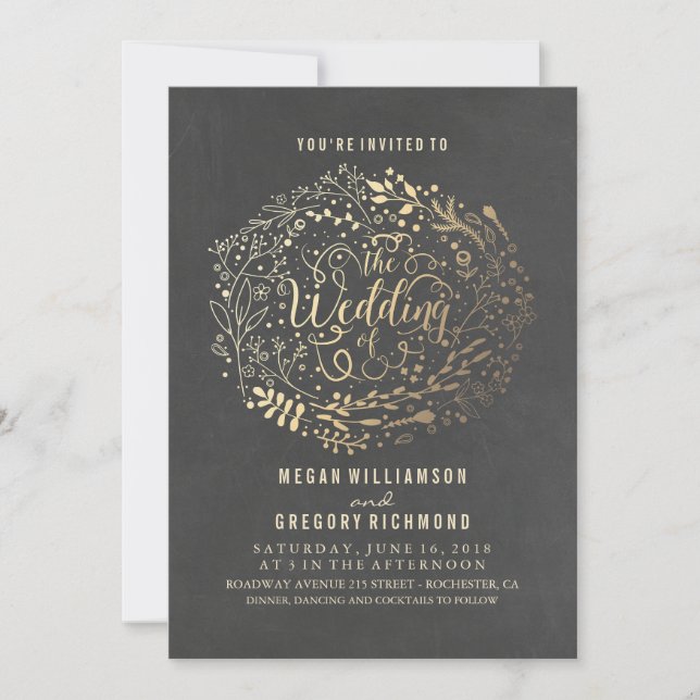 Gold Floral Bouquet Elegant Vintage Wedding Invitation (Front)