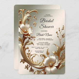 Gold Floral Bridal Shower Invitation