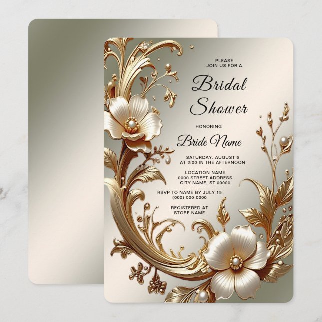 Gold Floral Bridal Shower Invitation (Front/Back)